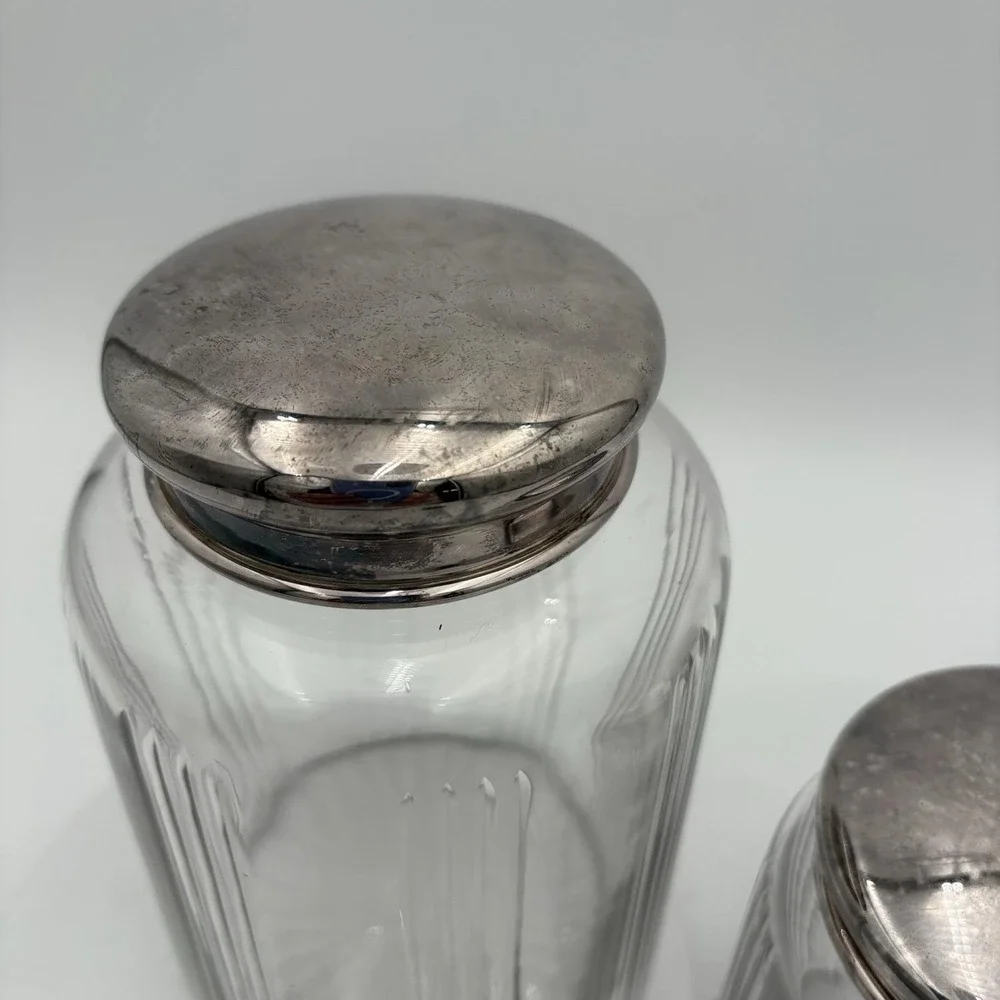 Two Piece Vintage Hoosier Ribbed Glass Canister Set 7